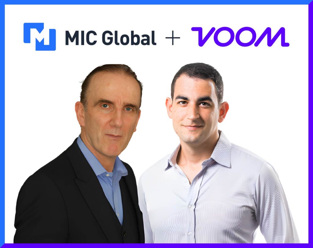 Photos of Harry Croydon (MIC Global) and Tomer Kashi (VOOM), with company logos above.