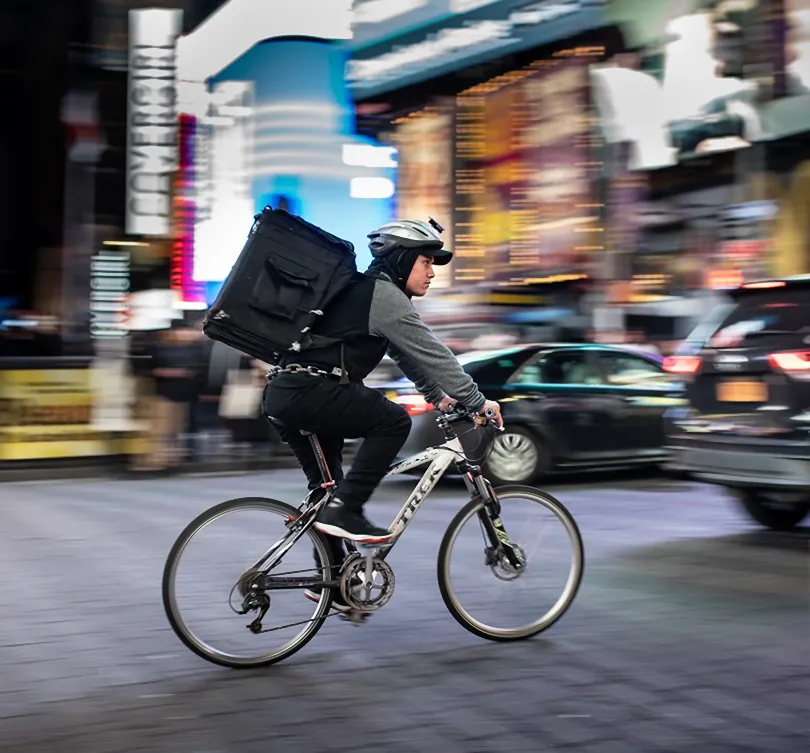 bicycle courier night city delivery backpack